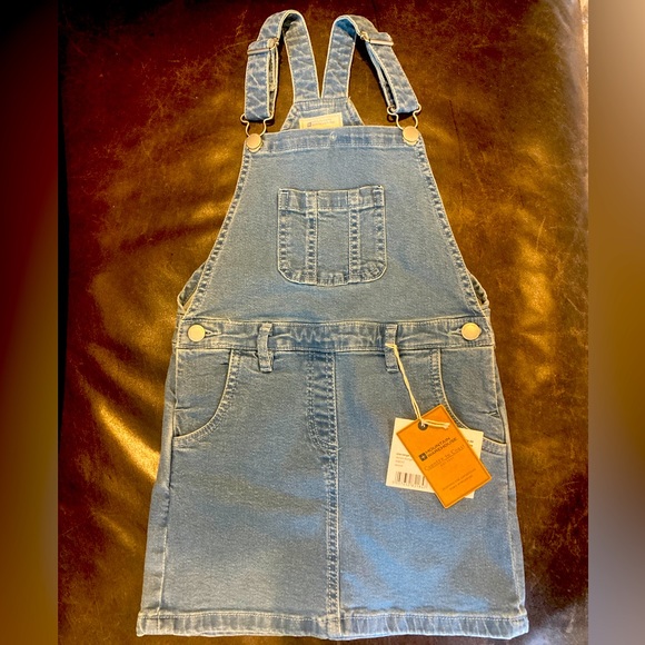 New with tags, Mountain Warehouse Denim Dungaree dress, size 5-6 years - Picture 1 of 4